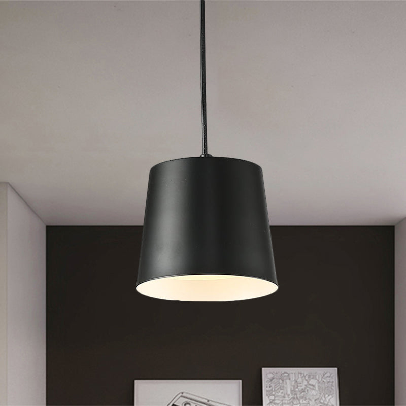 Barrel Iron Down Lighting Modernist LED Black Hanging Ceiling Lamp for Restaurant with Acrylic Diffuser Clearhalo 'Ceiling Lights' 'Modern Pendants' 'Modern' 'Pendant Lights' 'Pendants' Lighting' 763319