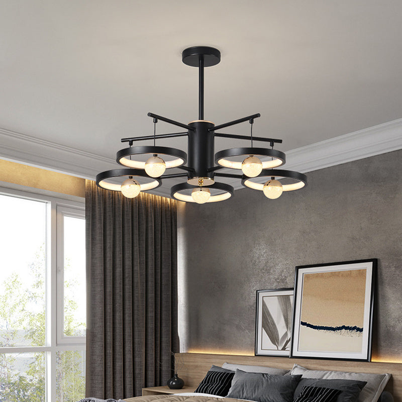 Modern 5/6 Heads Semi Mount Lighting Black Finish Loop LED Close to Ceiling Lamp with Acrylic Shade, 25.5"/29.5" Wide Black 25.5" Clearhalo 'Ceiling Lights' 'Close To Ceiling Lights' 'Close to ceiling' 'Semi-flushmount' Lighting' 763334