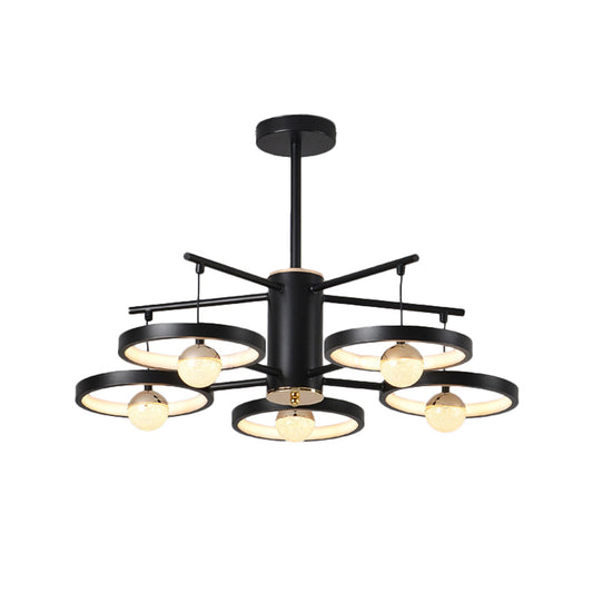 Modern 5/6 Heads Semi Mount Lighting Black Finish Loop LED Close to Ceiling Lamp with Acrylic Shade, 25.5"/29.5" Wide Clearhalo 'Ceiling Lights' 'Close To Ceiling Lights' 'Close to ceiling' 'Semi-flushmount' Lighting' 763336