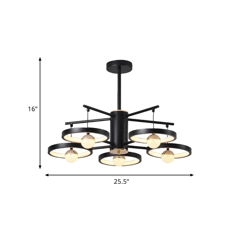 Modern 5/6 Heads Semi Mount Lighting Black Finish Loop LED Close to Ceiling Lamp with Acrylic Shade, 25.5"/29.5" Wide Clearhalo 'Ceiling Lights' 'Close To Ceiling Lights' 'Close to ceiling' 'Semi-flushmount' Lighting' 763337