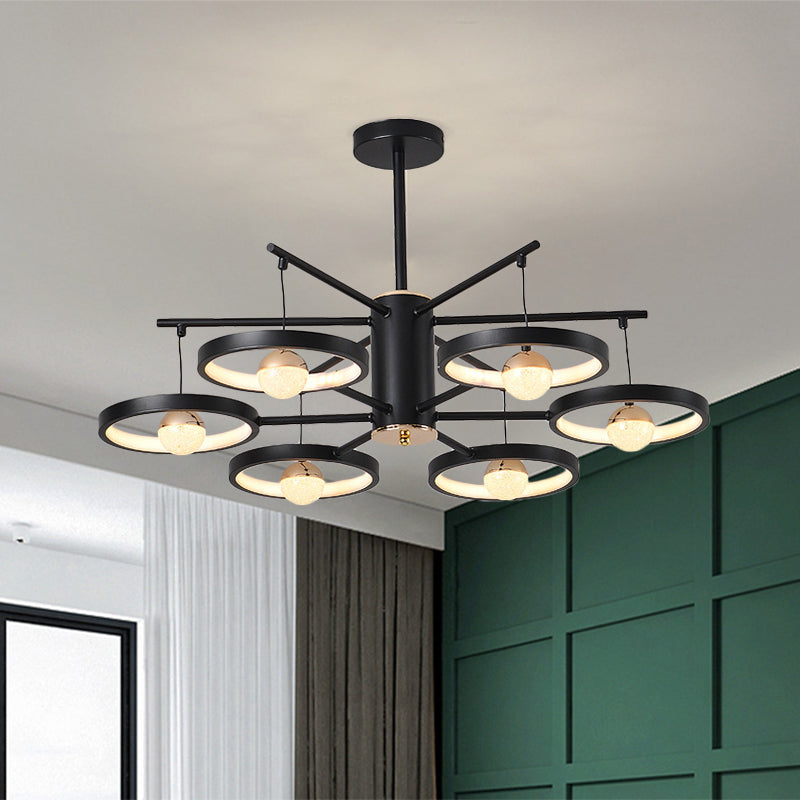 Modern 5/6 Heads Semi Mount Lighting Black Finish Loop LED Close to Ceiling Lamp with Acrylic Shade, 25.5"/29.5" Wide Black 29.5" Clearhalo 'Ceiling Lights' 'Close To Ceiling Lights' 'Close to ceiling' 'Semi-flushmount' Lighting' 763338