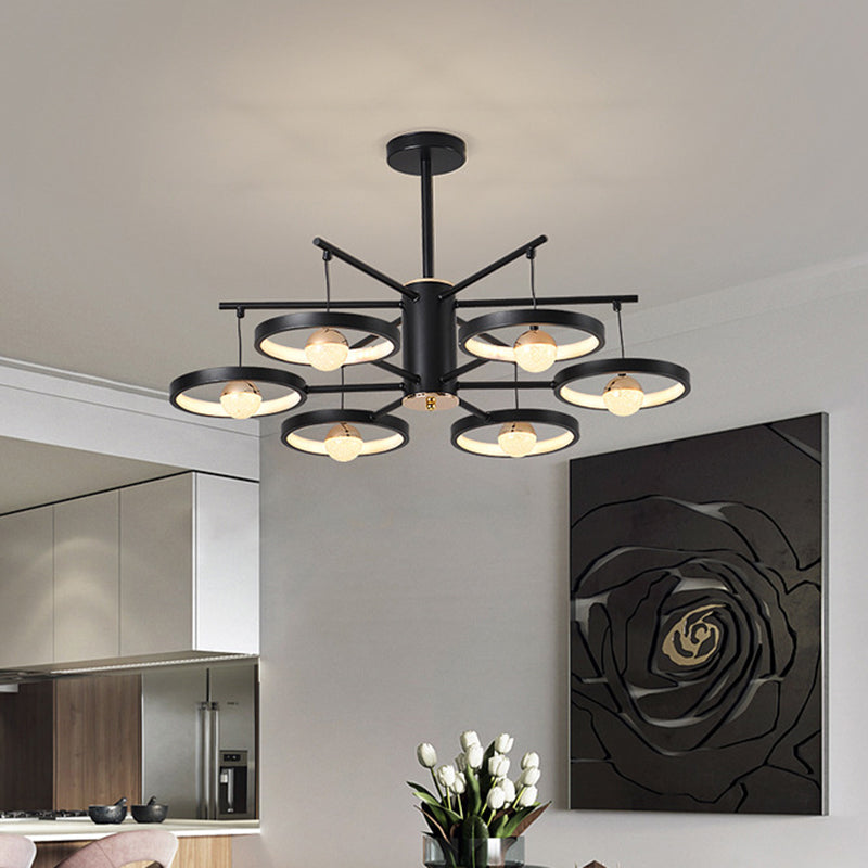 Modern 5/6 Heads Semi Mount Lighting Black Finish Loop LED Close to Ceiling Lamp with Acrylic Shade, 25.5"/29.5" Wide Clearhalo 'Ceiling Lights' 'Close To Ceiling Lights' 'Close to ceiling' 'Semi-flushmount' Lighting' 763339