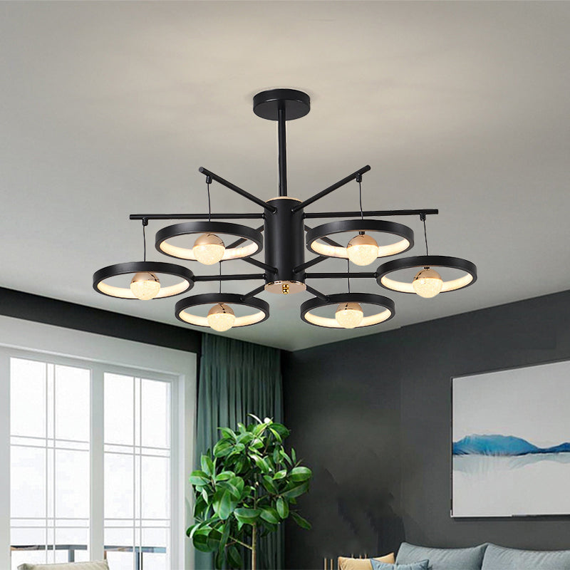 Modern 5/6 Heads Semi Mount Lighting Black Finish Loop LED Close to Ceiling Lamp with Acrylic Shade, 25.5"/29.5" Wide Clearhalo 'Ceiling Lights' 'Close To Ceiling Lights' 'Close to ceiling' 'Semi-flushmount' Lighting' 763340