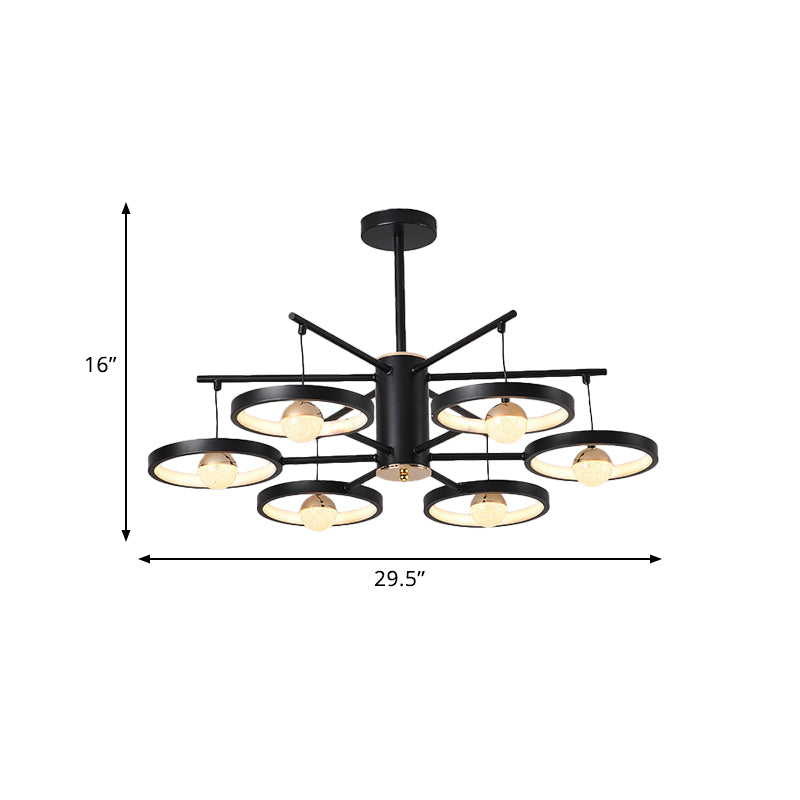 Modern 5/6 Heads Semi Mount Lighting Black Finish Loop LED Close to Ceiling Lamp with Acrylic Shade, 25.5"/29.5" Wide Clearhalo 'Ceiling Lights' 'Close To Ceiling Lights' 'Close to ceiling' 'Semi-flushmount' Lighting' 763342