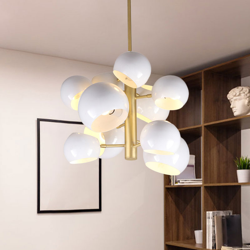 White Finish Dome Pendant Chandelier Modernist 10 Heads Metal Vertical Suspension Light White Clearhalo 'Ceiling Lights' 'Chandeliers' 'Modern Chandeliers' 'Modern' Lighting' 763351