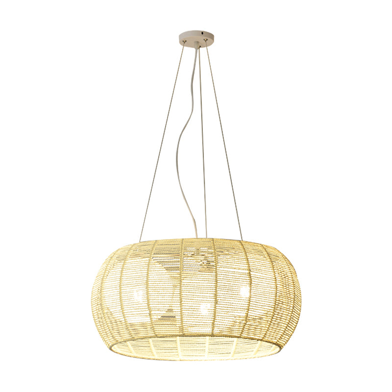 Bamboo Rattan Drum Pendant Chandelier Asian 3 Lights Hanging Ceiling Lamp in Beige for Restaurant Clearhalo 'Ceiling Lights' 'Chandeliers' Lighting' options 763365