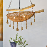 Asian Boat Shape Ceiling Chandelier Bamboo Rattan 2 Heads Restaurant Suspension Lamp in Flaxen with Wood Accent Clearhalo 'Ceiling Lights' 'Chandeliers' Lighting' options 763368