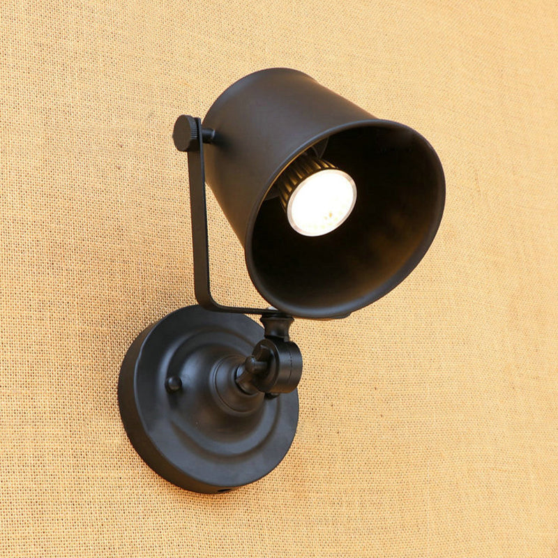 Antique Style Bucket Wall Light Sconce 1 Light Iron Adjustable Wall Mounted Lamp in Black/Grey for Outdoor Clearhalo 'Art deco wall lights' 'Cast Iron' 'Glass' 'Industrial wall lights' 'Industrial' 'Middle century wall lights' 'Modern' 'Rustic wall lights' 'Tiffany' 'Traditional wall lights' 'Wall Lamps & Sconces' 'Wall Lights' Lighting' 763404