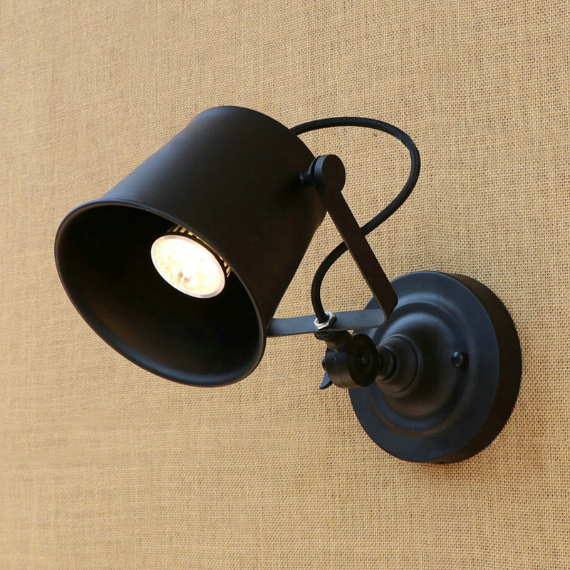 Antique Style Bucket Wall Light Sconce 1 Light Iron Adjustable Wall Mounted Lamp in Black/Grey for Outdoor Clearhalo 'Art deco wall lights' 'Cast Iron' 'Glass' 'Industrial wall lights' 'Industrial' 'Middle century wall lights' 'Modern' 'Rustic wall lights' 'Tiffany' 'Traditional wall lights' 'Wall Lamps & Sconces' 'Wall Lights' Lighting' 763405