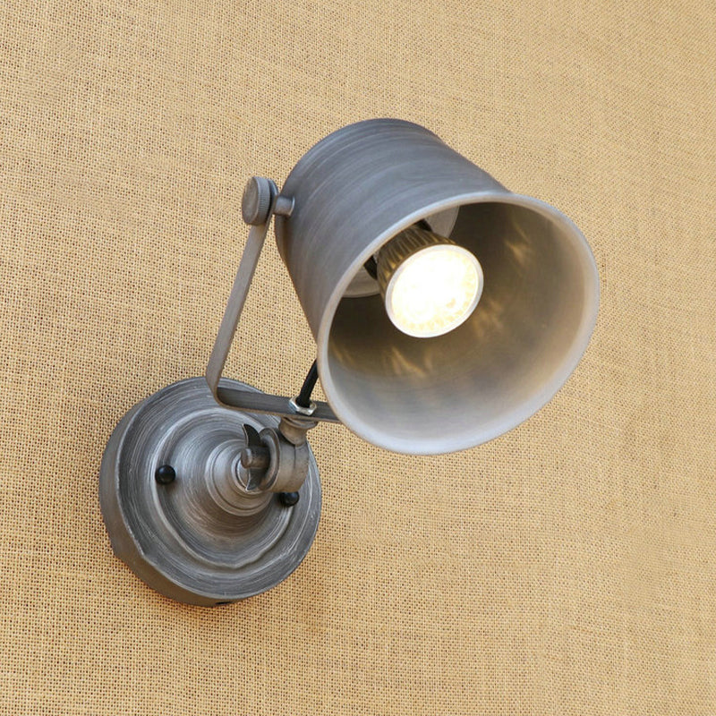 Antique Style Bucket Wall Light Sconce 1 Light Iron Adjustable Wall Mounted Lamp in Black/Grey for Outdoor Clearhalo 'Art deco wall lights' 'Cast Iron' 'Glass' 'Industrial wall lights' 'Industrial' 'Middle century wall lights' 'Modern' 'Rustic wall lights' 'Tiffany' 'Traditional wall lights' 'Wall Lamps & Sconces' 'Wall Lights' Lighting' 763409