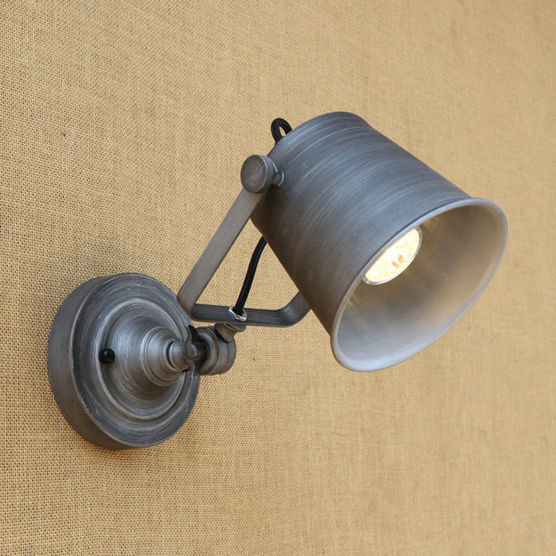 Antique Style Bucket Wall Light Sconce 1 Light Iron Adjustable Wall Mounted Lamp in Black/Grey for Outdoor Clearhalo 'Art deco wall lights' 'Cast Iron' 'Glass' 'Industrial wall lights' 'Industrial' 'Middle century wall lights' 'Modern' 'Rustic wall lights' 'Tiffany' 'Traditional wall lights' 'Wall Lamps & Sconces' 'Wall Lights' Lighting' 763410