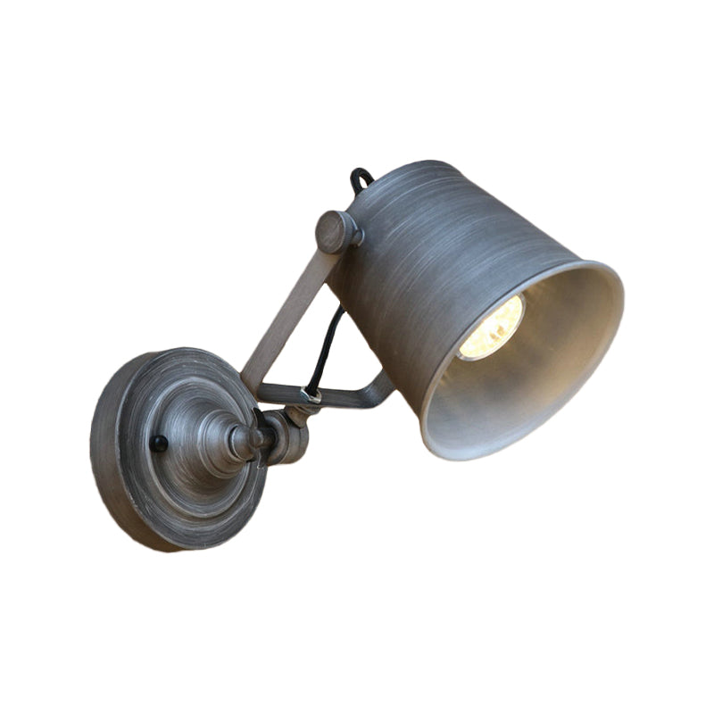 Antique Style Bucket Wall Light Sconce 1 Light Iron Adjustable Wall Mounted Lamp in Black/Grey for Outdoor Clearhalo 'Art deco wall lights' 'Cast Iron' 'Glass' 'Industrial wall lights' 'Industrial' 'Middle century wall lights' 'Modern' 'Rustic wall lights' 'Tiffany' 'Traditional wall lights' 'Wall Lamps & Sconces' 'Wall Lights' Lighting' 763411