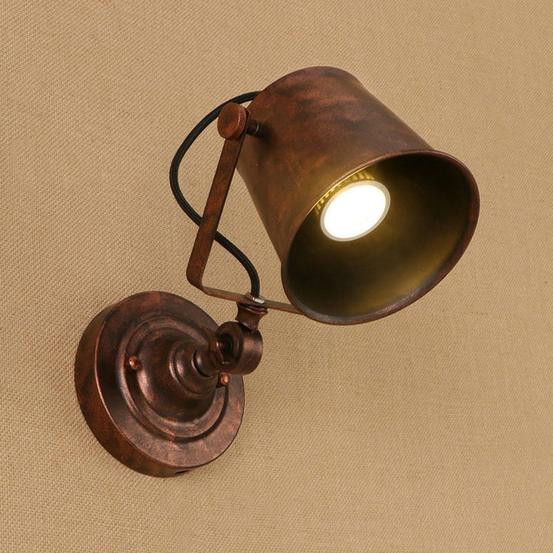 Antique Style Bucket Wall Light Sconce 1 Light Iron Adjustable Wall Mounted Lamp in Black/Grey for Outdoor Rust Clearhalo 'Art deco wall lights' 'Cast Iron' 'Glass' 'Industrial wall lights' 'Industrial' 'Middle century wall lights' 'Modern' 'Rustic wall lights' 'Tiffany' 'Traditional wall lights' 'Wall Lamps & Sconces' 'Wall Lights' Lighting' 763412