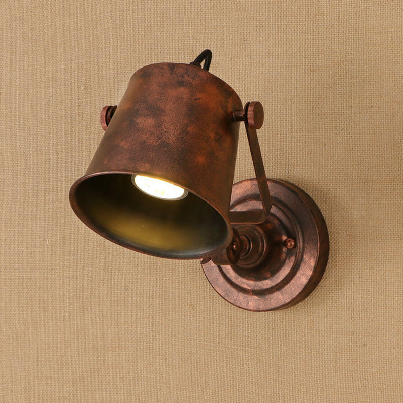 Antique Style Bucket Wall Light Sconce 1 Light Iron Adjustable Wall Mounted Lamp in Black/Grey for Outdoor Clearhalo 'Art deco wall lights' 'Cast Iron' 'Glass' 'Industrial wall lights' 'Industrial' 'Middle century wall lights' 'Modern' 'Rustic wall lights' 'Tiffany' 'Traditional wall lights' 'Wall Lamps & Sconces' 'Wall Lights' Lighting' 763413