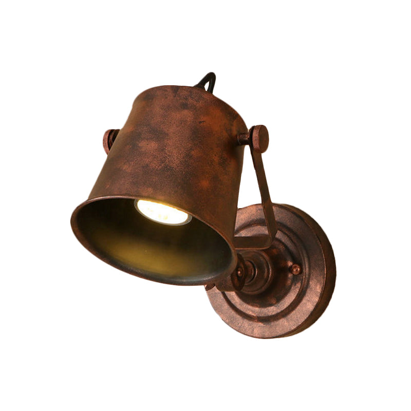 Antique Style Bucket Wall Light Sconce 1 Light Iron Adjustable Wall Mounted Lamp in Black/Grey for Outdoor Clearhalo 'Art deco wall lights' 'Cast Iron' 'Glass' 'Industrial wall lights' 'Industrial' 'Middle century wall lights' 'Modern' 'Rustic wall lights' 'Tiffany' 'Traditional wall lights' 'Wall Lamps & Sconces' 'Wall Lights' Lighting' 763415