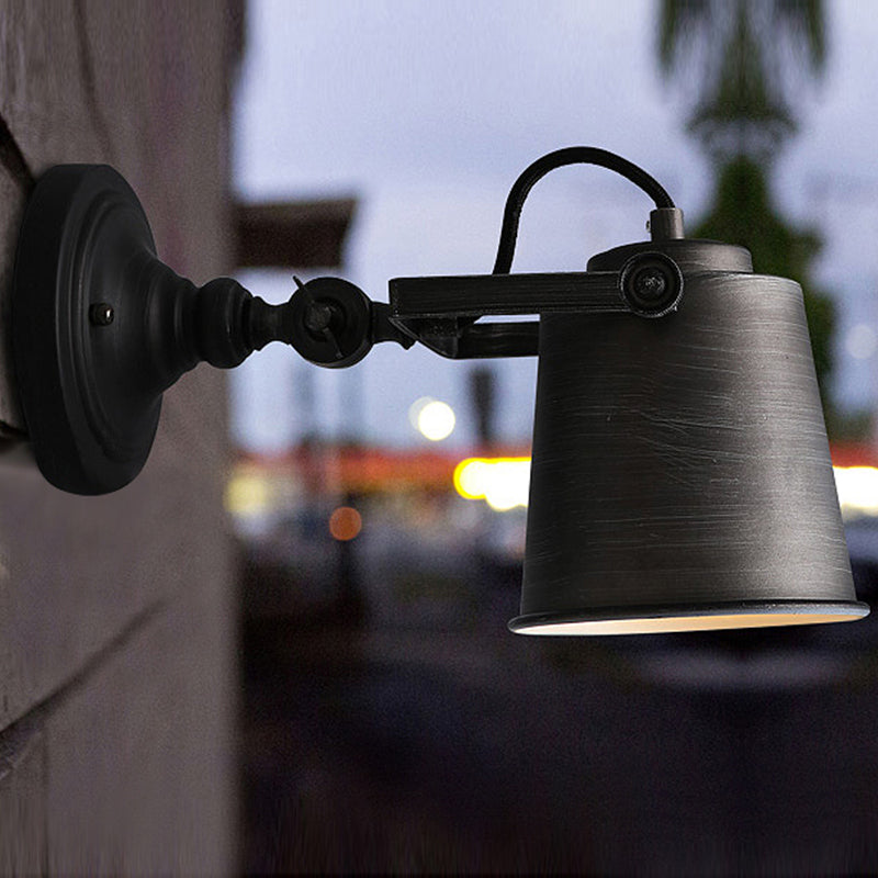 Antique Style Bucket Wall Light Sconce 1 Light Iron Adjustable Wall Mounted Lamp in Black/Grey for Outdoor Bronze Clearhalo 'Art deco wall lights' 'Cast Iron' 'Glass' 'Industrial wall lights' 'Industrial' 'Middle century wall lights' 'Modern' 'Rustic wall lights' 'Tiffany' 'Traditional wall lights' 'Wall Lamps & Sconces' 'Wall Lights' Lighting' 763416