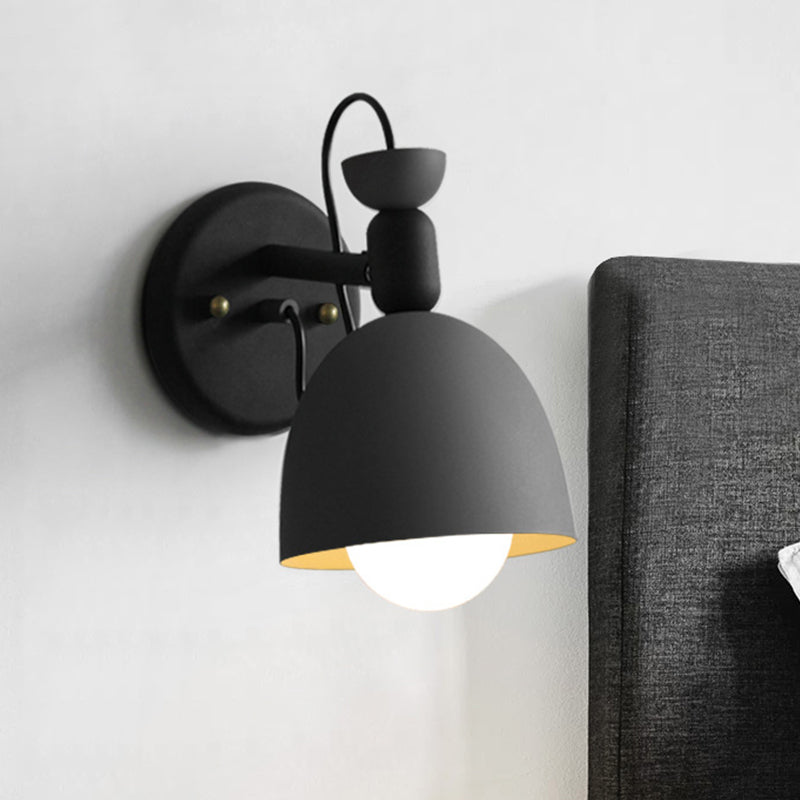 1 Light Wall Lamp Nordic Stylish Dome Shade Metal Sconce Light Fixture in Black/White for Bedroom Black Clearhalo 'Cast Iron' 'Glass' 'Industrial' 'Modern wall lights' 'Modern' 'Tiffany' 'Traditional wall lights' 'Wall Lamps & Sconces' 'Wall Lights' Lighting' 763445