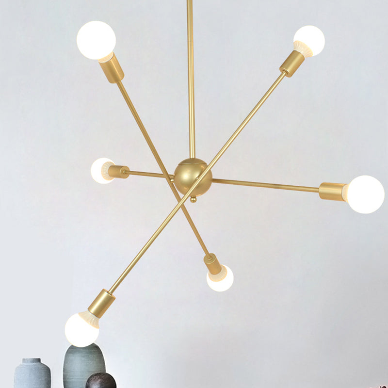 Gold Finish 6/8 Lights Suspension Light Industrial Style Iron Sputnik Chandelier Lighting with Bare Bulb for Dining Room 6 Gold Clearhalo 'Ceiling Lights' 'Chandeliers' 'Modern Chandeliers' 'Modern' Lighting' 763755