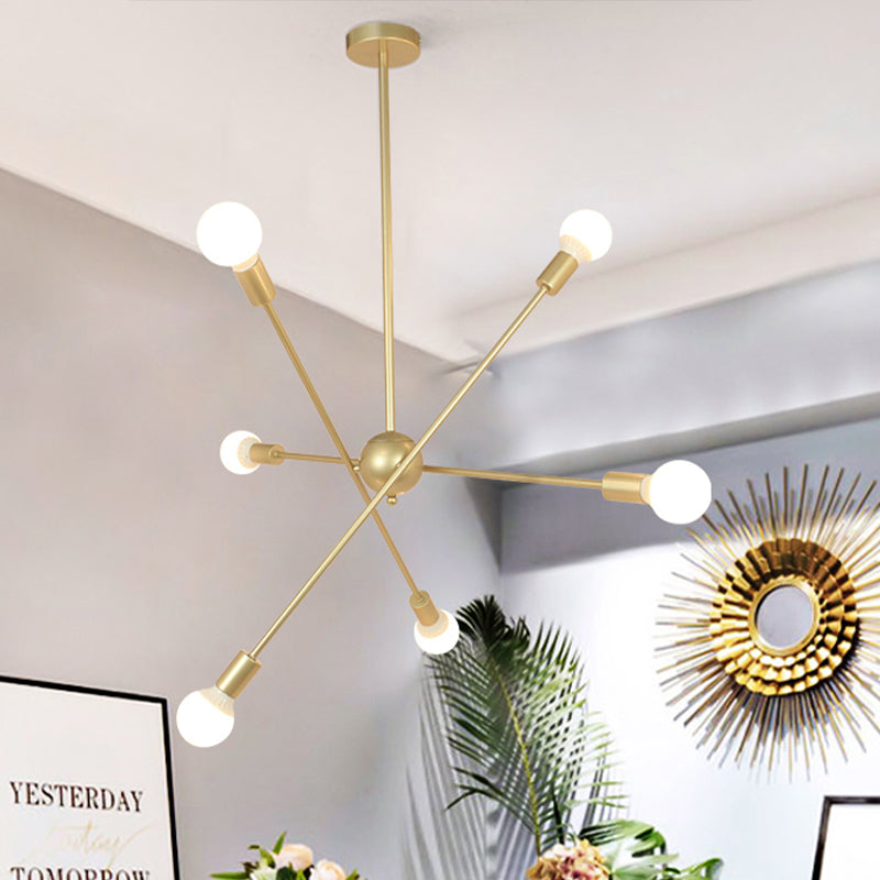 Gold Finish 6/8 Lights Suspension Light Industrial Style Iron Sputnik Chandelier Lighting with Bare Bulb for Dining Room Clearhalo 'Ceiling Lights' 'Chandeliers' 'Modern Chandeliers' 'Modern' Lighting' 763756