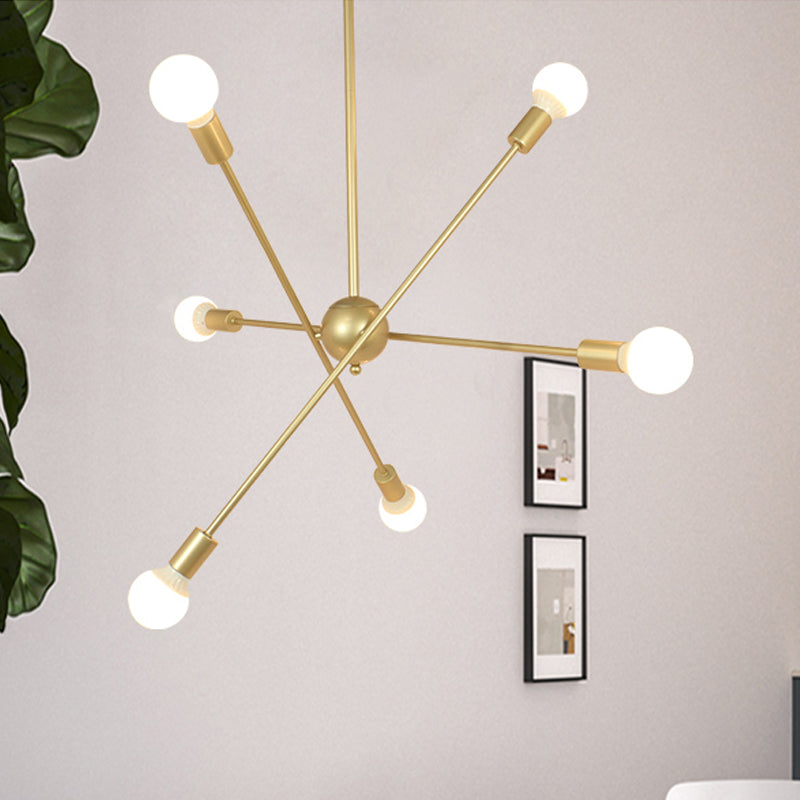 Gold Finish 6/8 Lights Suspension Light Industrial Style Iron Sputnik Chandelier Lighting with Bare Bulb for Dining Room Clearhalo 'Ceiling Lights' 'Chandeliers' 'Modern Chandeliers' 'Modern' Lighting' 763757