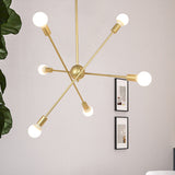 Gold Finish 6/8 Lights Suspension Light Industrial Style Iron Sputnik Chandelier Lighting with Bare Bulb for Dining Room Clearhalo 'Ceiling Lights' 'Chandeliers' 'Modern Chandeliers' 'Modern' Lighting' 763757