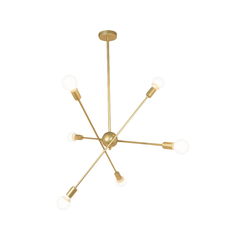 Gold Finish 6/8 Lights Suspension Light Industrial Style Iron Sputnik Chandelier Lighting with Bare Bulb for Dining Room Clearhalo 'Ceiling Lights' 'Chandeliers' 'Modern Chandeliers' 'Modern' Lighting' 763758