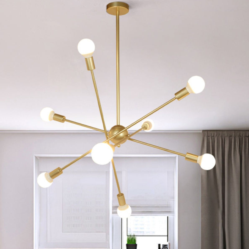 Gold Finish 6/8 Lights Suspension Light Industrial Style Iron Sputnik Chandelier Lighting with Bare Bulb for Dining Room 8 Gold Clearhalo 'Ceiling Lights' 'Chandeliers' 'Modern Chandeliers' 'Modern' Lighting' 763760