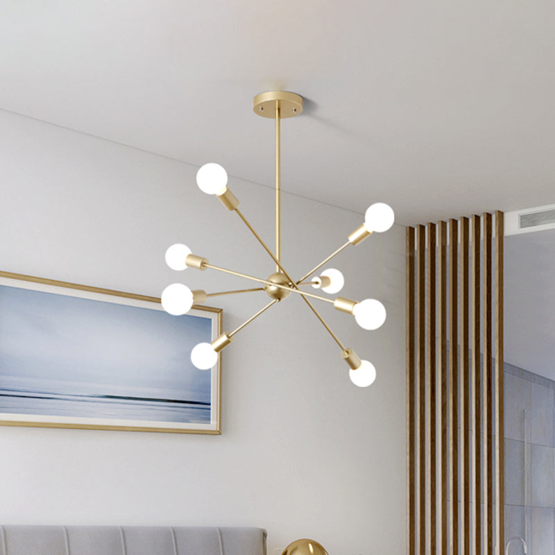 Gold Finish 6/8 Lights Suspension Light Industrial Style Iron Sputnik Chandelier Lighting with Bare Bulb for Dining Room Clearhalo 'Ceiling Lights' 'Chandeliers' 'Modern Chandeliers' 'Modern' Lighting' 763761