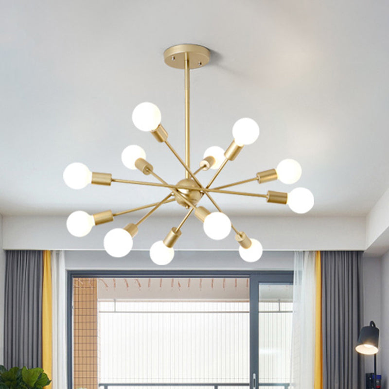 Gold Finish 6/8 Lights Suspension Light Industrial Style Iron Sputnik Chandelier Lighting with Bare Bulb for Dining Room 12 Gold Clearhalo 'Ceiling Lights' 'Chandeliers' 'Modern Chandeliers' 'Modern' Lighting' 763765