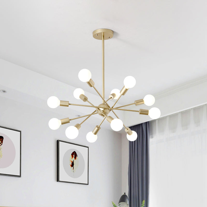 Gold Finish 6/8 Lights Suspension Light Industrial Style Iron Sputnik Chandelier Lighting with Bare Bulb for Dining Room Clearhalo 'Ceiling Lights' 'Chandeliers' 'Modern Chandeliers' 'Modern' Lighting' 763766