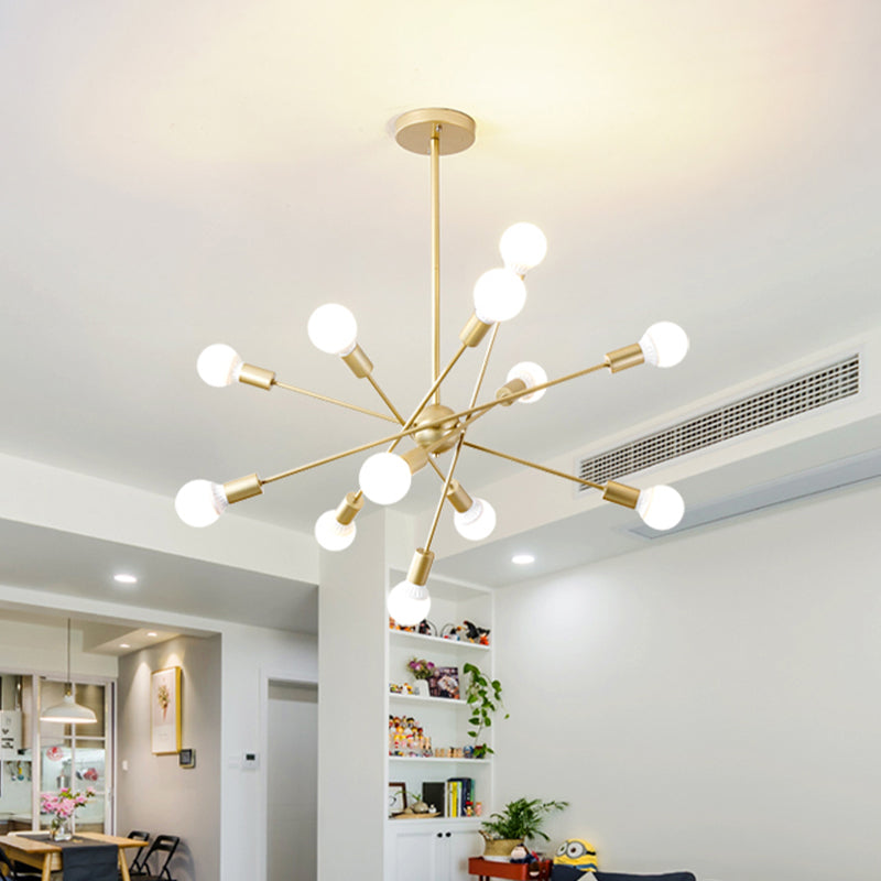 Gold Finish 6/8 Lights Suspension Light Industrial Style Iron Sputnik Chandelier Lighting with Bare Bulb for Dining Room Clearhalo 'Ceiling Lights' 'Chandeliers' 'Modern Chandeliers' 'Modern' Lighting' 763767