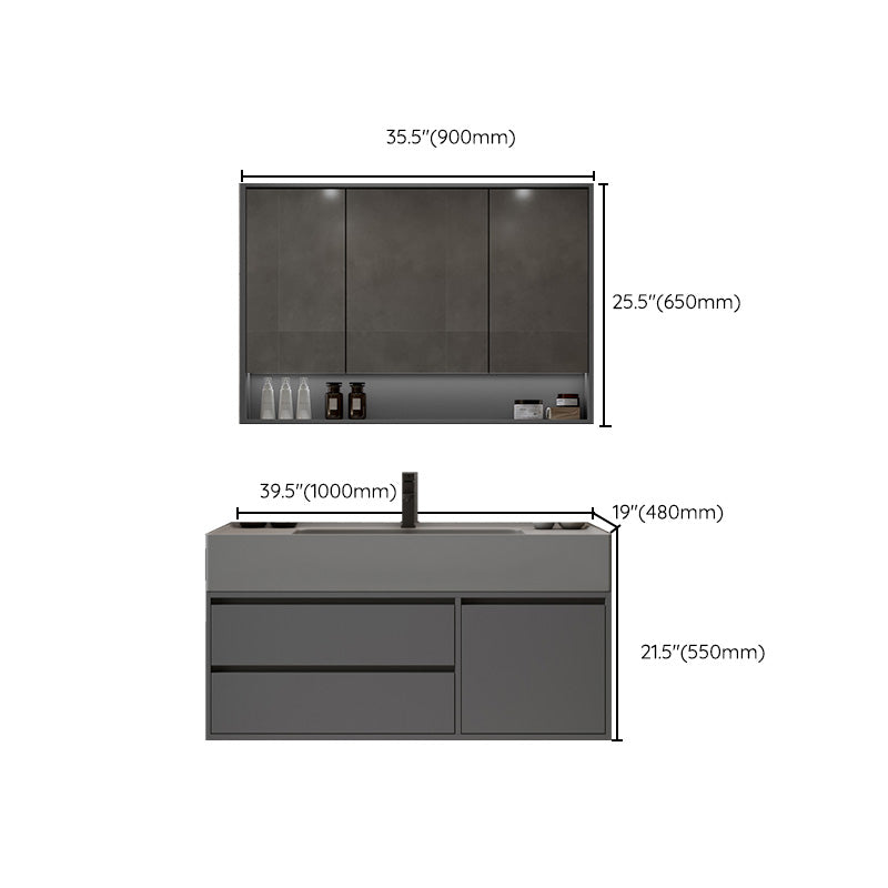 Modern Wall Mount Sink Vanity Wood Bathroom Vanity Set with Mirror Clearhalo 'Bathroom Remodel & Bathroom Fixtures' 'Bathroom Vanities' 'bathroom_vanities' 'Home Improvement' 'home_improvement' 'home_improvement_bathroom_vanities' 7639914