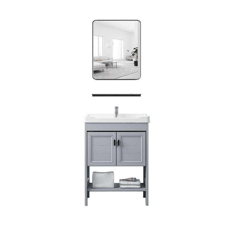 Shelving Included Vanity Grey Single Sink Mirror Freestanding Vanity with 2 Doors Vanity & Faucet & Square Mirror 24"L x 19"W x 31"H Clearhalo 'Bathroom Remodel & Bathroom Fixtures' 'Bathroom Vanities' 'bathroom_vanities' 'Home Improvement' 'home_improvement' 'home_improvement_bathroom_vanities' 7639980