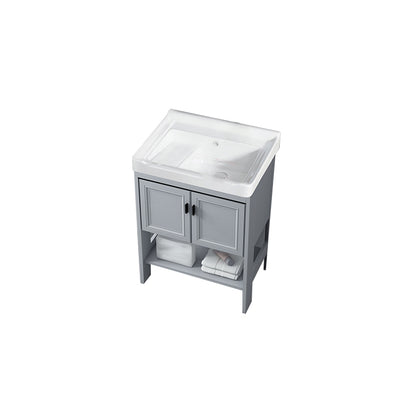 Shelving Included Vanity Grey Single Sink Mirror Freestanding Vanity with 2 Doors Bathroom Vanity 24"L x 19"W x 31"H Clearhalo 'Bathroom Remodel & Bathroom Fixtures' 'Bathroom Vanities' 'bathroom_vanities' 'Home Improvement' 'home_improvement' 'home_improvement_bathroom_vanities' 7639993