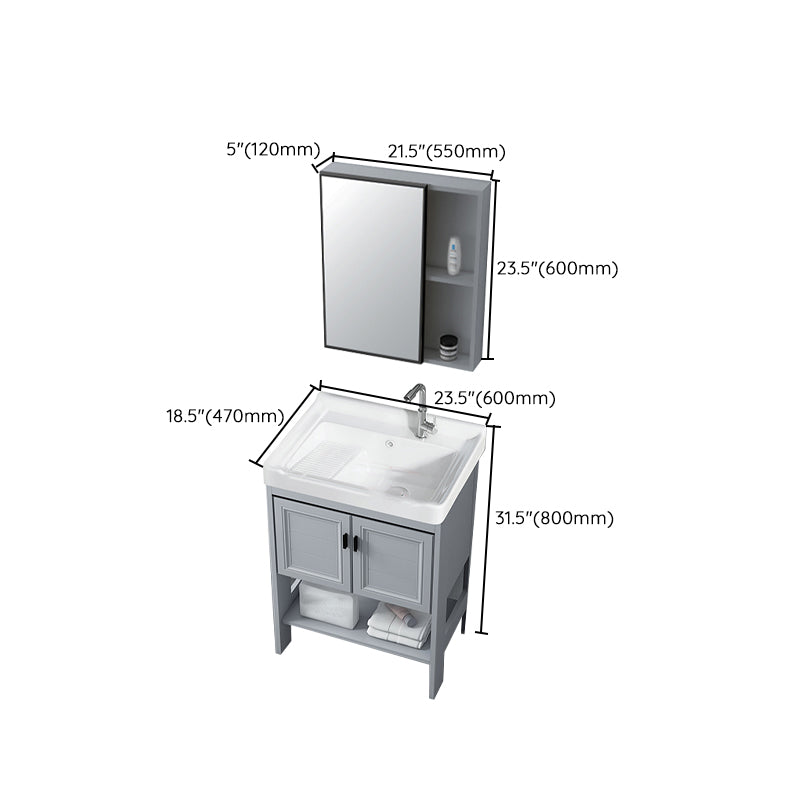 Shelving Included Vanity Grey Single Sink Mirror Freestanding Vanity with 2 Doors Clearhalo 'Bathroom Remodel & Bathroom Fixtures' 'Bathroom Vanities' 'bathroom_vanities' 'Home Improvement' 'home_improvement' 'home_improvement_bathroom_vanities' 7640004