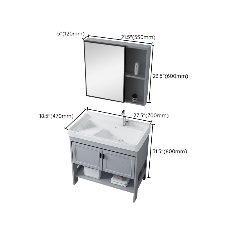 Shelving Included Vanity Grey Single Sink Mirror Freestanding Vanity with 2 Doors Clearhalo 'Bathroom Remodel & Bathroom Fixtures' 'Bathroom Vanities' 'bathroom_vanities' 'Home Improvement' 'home_improvement' 'home_improvement_bathroom_vanities' 7640005