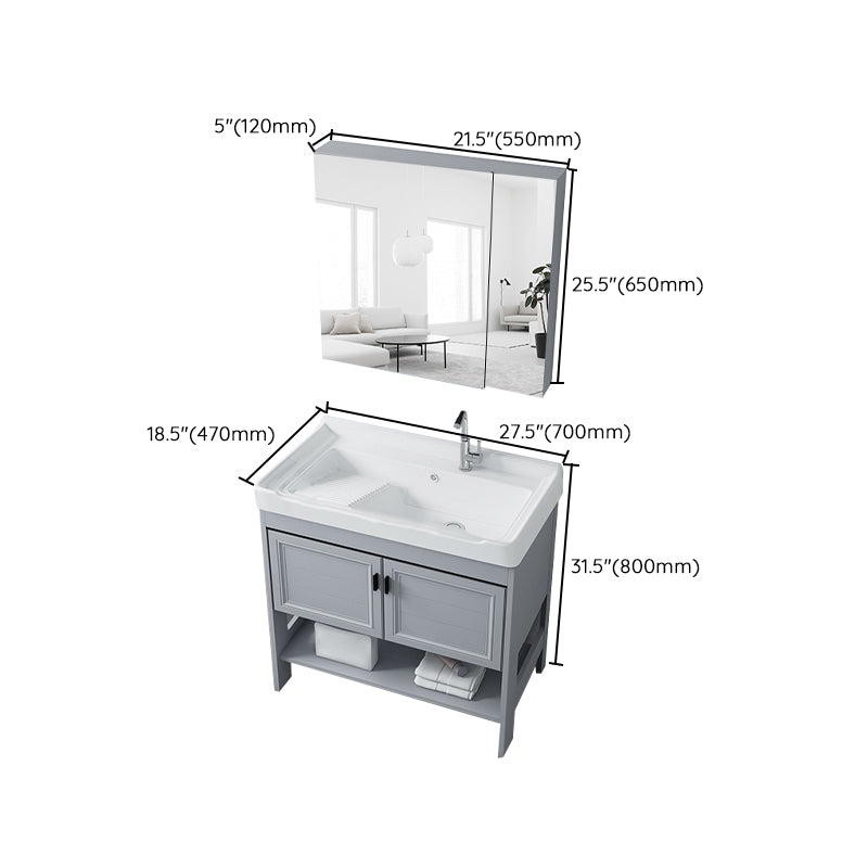 Shelving Included Vanity Grey Single Sink Mirror Freestanding Vanity with 2 Doors Clearhalo 'Bathroom Remodel & Bathroom Fixtures' 'Bathroom Vanities' 'bathroom_vanities' 'Home Improvement' 'home_improvement' 'home_improvement_bathroom_vanities' 7640008