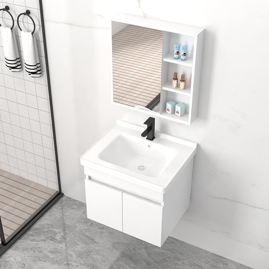 Modern Wall Mount Bathroom Vanity White Ceramic Single-Sink Rectangular Vanity Set Clearhalo 'Bathroom Remodel & Bathroom Fixtures' 'Bathroom Vanities' 'bathroom_vanities' 'Home Improvement' 'home_improvement' 'home_improvement_bathroom_vanities' 7640013