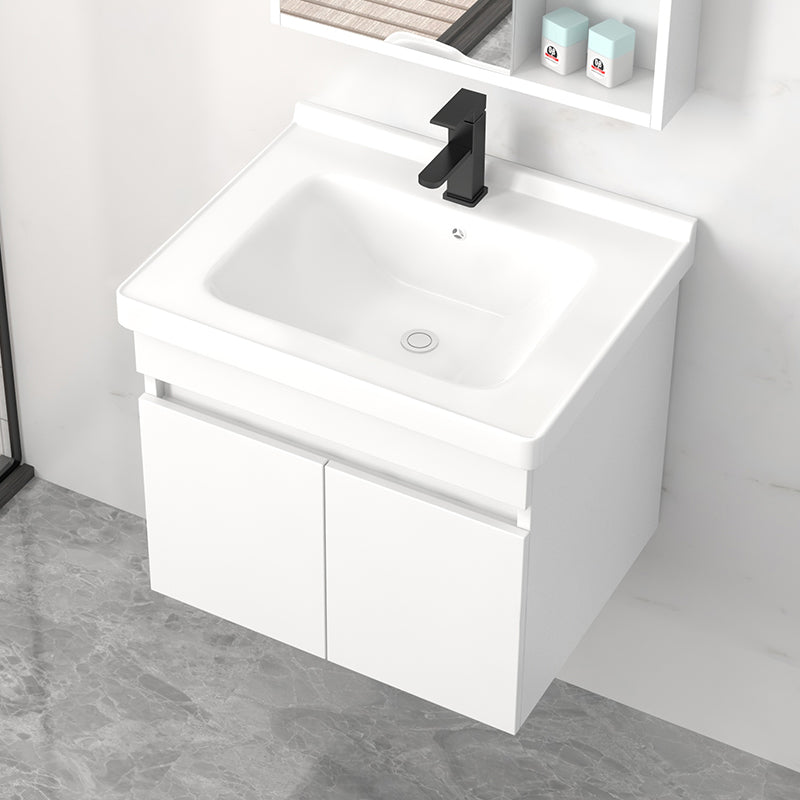 Modern Wall Mount Bathroom Vanity White Ceramic Single-Sink Rectangular Vanity Set Clearhalo 'Bathroom Remodel & Bathroom Fixtures' 'Bathroom Vanities' 'bathroom_vanities' 'Home Improvement' 'home_improvement' 'home_improvement_bathroom_vanities' 7640015