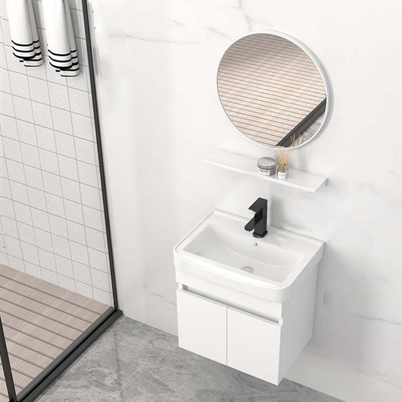 Modern Wall Mount Bathroom Vanity White Ceramic Single-Sink Rectangular Vanity Set Vanity & Faucet & Mirrors 20"L x 14"W x 20"H Mid Clearhalo 'Bathroom Remodel & Bathroom Fixtures' 'Bathroom Vanities' 'bathroom_vanities' 'Home Improvement' 'home_improvement' 'home_improvement_bathroom_vanities' 7640018