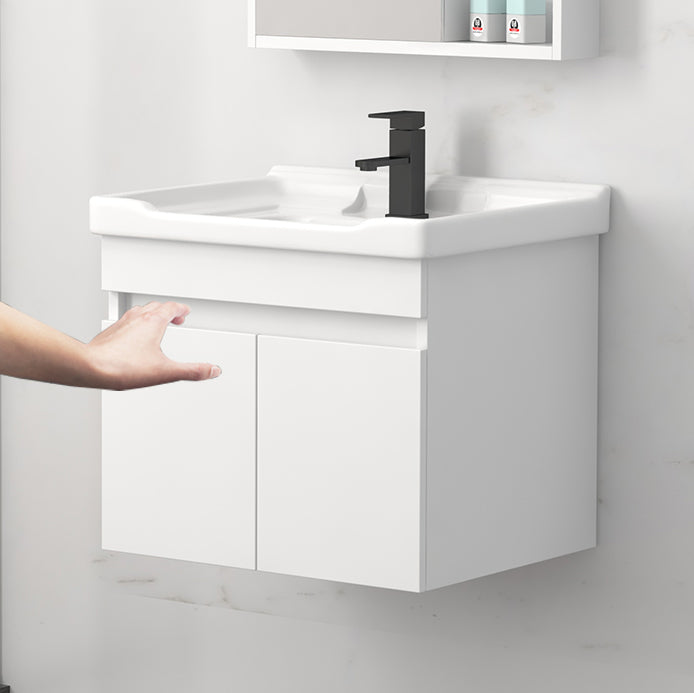 Modern Wall Mount Bathroom Vanity White Ceramic Single-Sink Rectangular Vanity Set Clearhalo 'Bathroom Remodel & Bathroom Fixtures' 'Bathroom Vanities' 'bathroom_vanities' 'Home Improvement' 'home_improvement' 'home_improvement_bathroom_vanities' 7640020