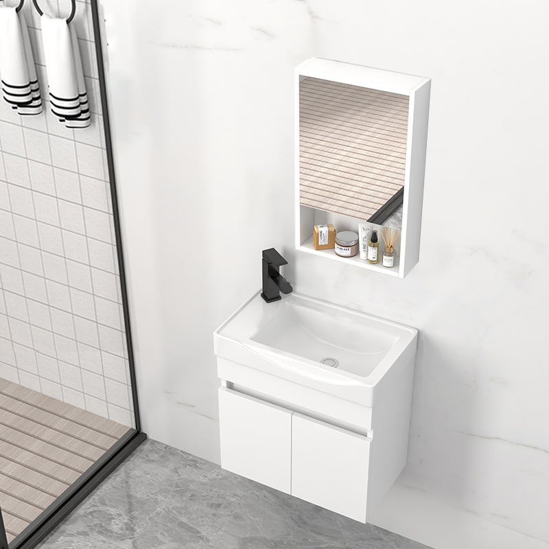 Modern Wall Mount Bathroom Vanity White Ceramic Single-Sink Rectangular Vanity Set Vanity & Faucet & Mirror Cabinet 20"L x 13"W x 19"H Left Clearhalo 'Bathroom Remodel & Bathroom Fixtures' 'Bathroom Vanities' 'bathroom_vanities' 'Home Improvement' 'home_improvement' 'home_improvement_bathroom_vanities' 7640026