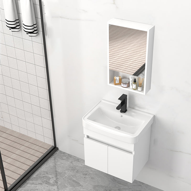 Modern Wall Mount Bathroom Vanity White Ceramic Single-Sink Rectangular Vanity Set Vanity & Faucet & Mirror Cabinet 20"L x 14"W x 20"H Mid Clearhalo 'Bathroom Remodel & Bathroom Fixtures' 'Bathroom Vanities' 'bathroom_vanities' 'Home Improvement' 'home_improvement' 'home_improvement_bathroom_vanities' 7640027