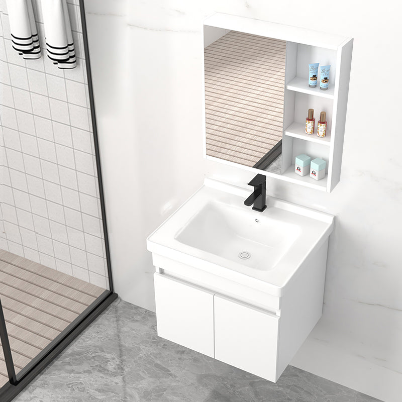 Modern Wall Mount Bathroom Vanity White Ceramic Single-Sink Rectangular Vanity Set Vanity & Faucet & Mirror Cabinet 24"L x 16"W x 20"H Mid Clearhalo 'Bathroom Remodel & Bathroom Fixtures' 'Bathroom Vanities' 'bathroom_vanities' 'Home Improvement' 'home_improvement' 'home_improvement_bathroom_vanities' 7640029