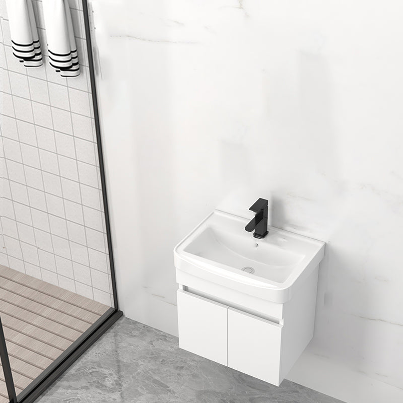 Modern Wall Mount Bathroom Vanity White Ceramic Single-Sink Rectangular Vanity Set Vanity & Faucet 20"L x 14"W x 20"H Mid Clearhalo 'Bathroom Remodel & Bathroom Fixtures' 'Bathroom Vanities' 'bathroom_vanities' 'Home Improvement' 'home_improvement' 'home_improvement_bathroom_vanities' 7640033