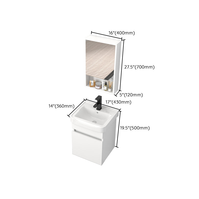 Modern Wall Mount Bathroom Vanity White Ceramic Single-Sink Rectangular Vanity Set Clearhalo 'Bathroom Remodel & Bathroom Fixtures' 'Bathroom Vanities' 'bathroom_vanities' 'Home Improvement' 'home_improvement' 'home_improvement_bathroom_vanities' 7640061