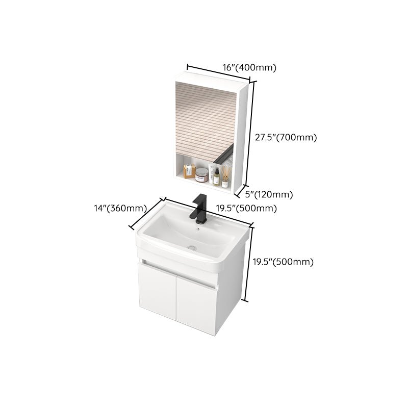 Modern Wall Mount Bathroom Vanity White Ceramic Single-Sink Rectangular Vanity Set Clearhalo 'Bathroom Remodel & Bathroom Fixtures' 'Bathroom Vanities' 'bathroom_vanities' 'Home Improvement' 'home_improvement' 'home_improvement_bathroom_vanities' 7640063