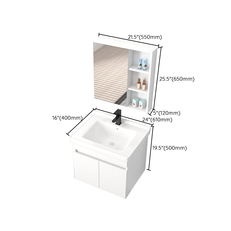 Modern Wall Mount Bathroom Vanity White Ceramic Single-Sink Rectangular Vanity Set Clearhalo 'Bathroom Remodel & Bathroom Fixtures' 'Bathroom Vanities' 'bathroom_vanities' 'Home Improvement' 'home_improvement' 'home_improvement_bathroom_vanities' 7640066