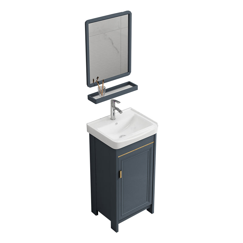 Glam Freestanding Bathroom Vanity Blue Metal Frame Single-Sink Vanity Set Vanity & Faucet & Mirrors 17"L x 14"W x 32"H Towel Bar Not Included Clearhalo 'Bathroom Remodel & Bathroom Fixtures' 'Bathroom Vanities' 'bathroom_vanities' 'Home Improvement' 'home_improvement' 'home_improvement_bathroom_vanities' 7640068