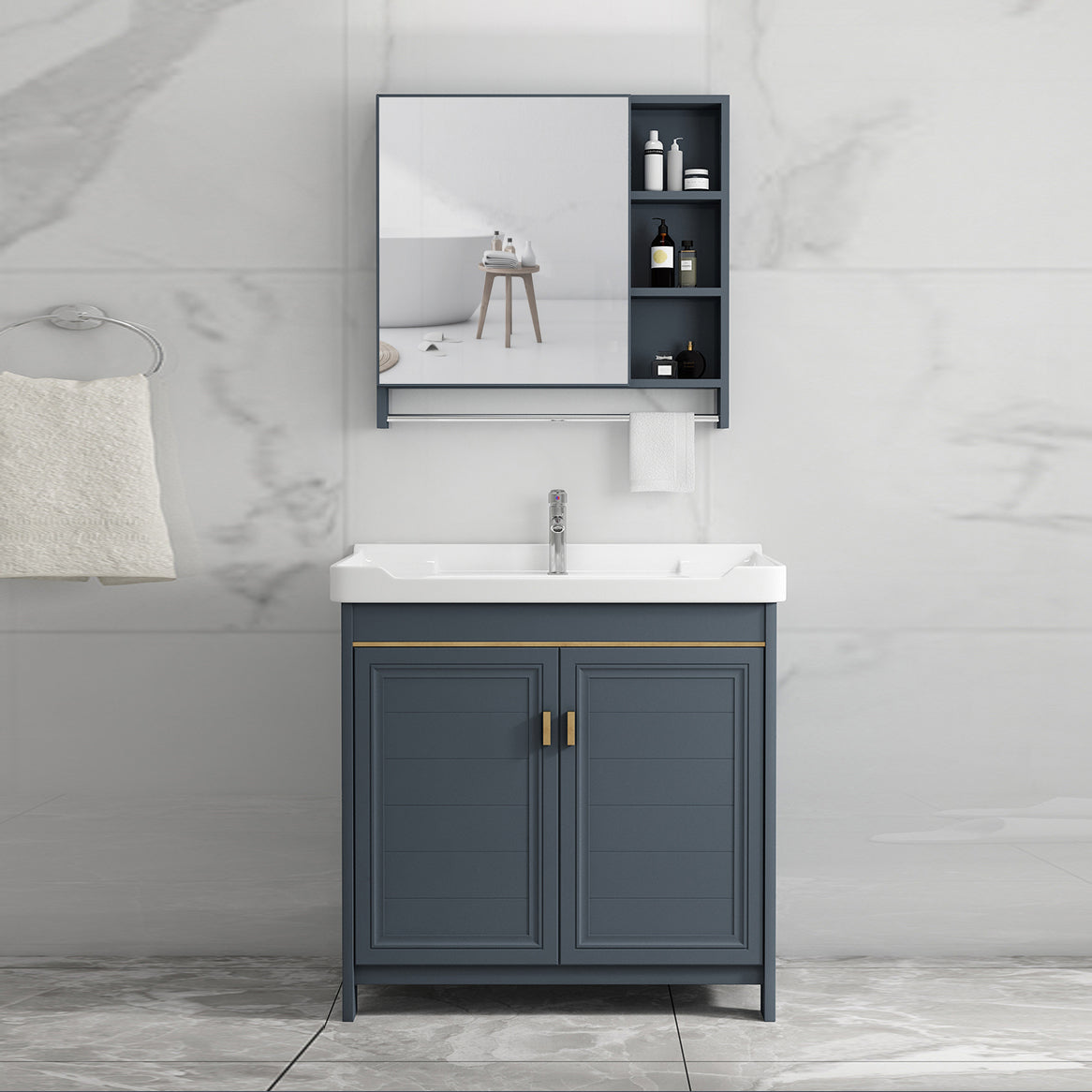 Glam Freestanding Bathroom Vanity Blue Metal Frame Single-Sink Vanity Set Clearhalo 'Bathroom Remodel & Bathroom Fixtures' 'Bathroom Vanities' 'bathroom_vanities' 'Home Improvement' 'home_improvement' 'home_improvement_bathroom_vanities' 7640071